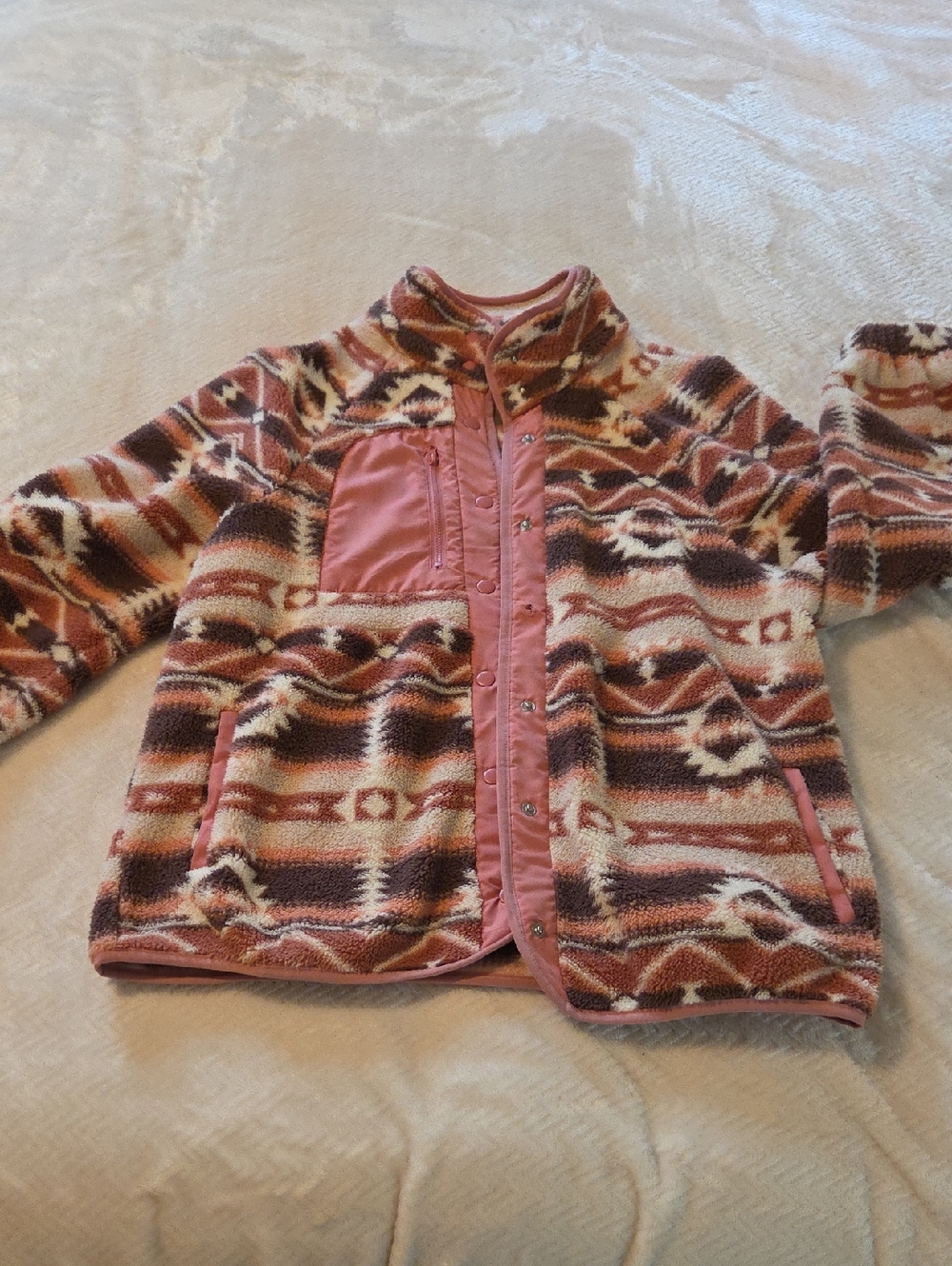 Rust Pink Aztec Fleece Jacket - Picture 1 of 3